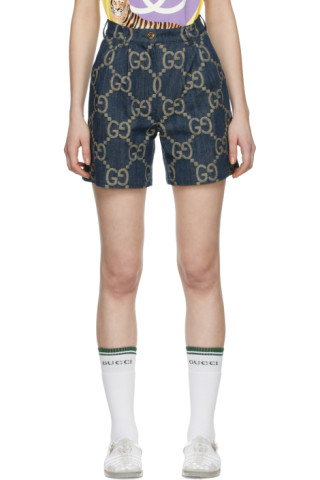 Gucci: Blue Jumbo GG Denim Shorts | SSENSE