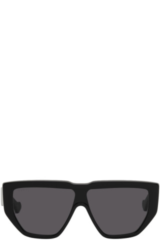 Gucci: Black Rectangular Sunglasses | SSENSE