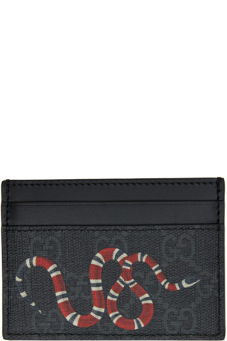 Gucci: Black & Grey GG Supreme Kingsnake Card Holder