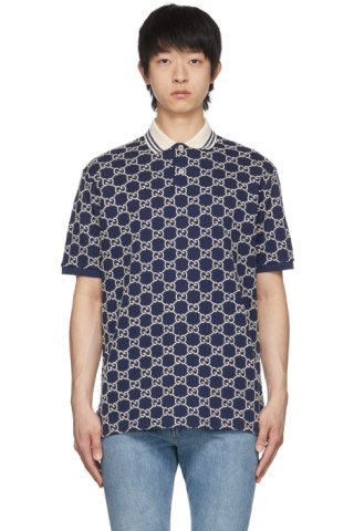 Gucci Navy Blue Patterned Cotton Polo T-Shirt 3XL Gucci