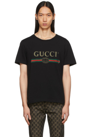 Gucci: Black Logo T-Shirt | SSENSE Canada