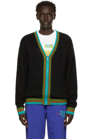 Awake NY: Black Mohair Striped Cardigan | SSENSE