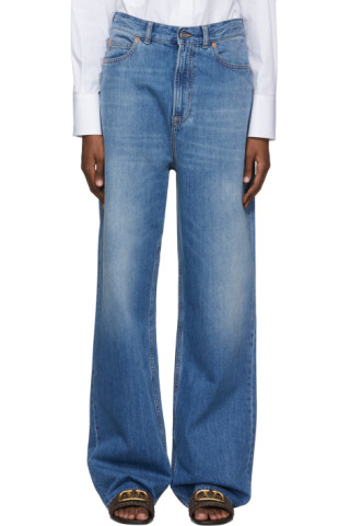 Valentino: Blue Straight-Leg Jeans | SSENSE