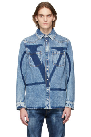 Valentino: Blue Long Logo Jacket | SSENSE