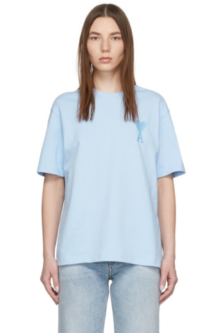 AMI Paris: Blue Ami de Cœur T-Shirt | SSENSE