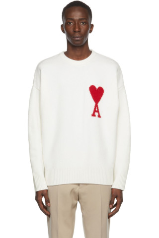 AMI Alexandre Mattiussi: White Ami de Cœur Crewneck Sweater | SSENSE