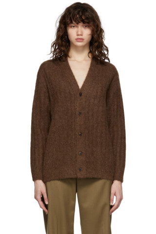 AURALEE: Brown Wide Rib Knit Cardigan | SSENSE