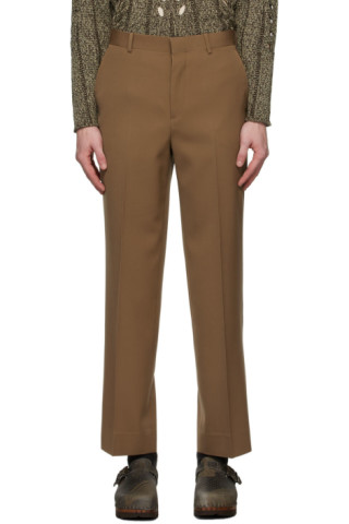 AURALEE: Brown Light Wool Max Gabardine Trousers | SSENSE