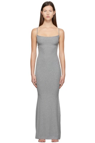 SOFT LOUNGE LONG SLIP DRESS, HEATHER GREY