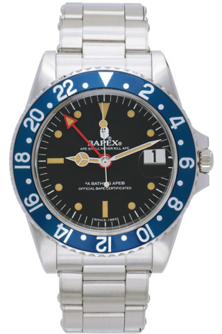 BAPE: Silver & Blue Classic Type 2 Bapex Watch | SSENSE