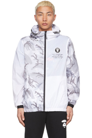 AAPE by A Bathing Ape: White & Grey Camo Light Weight Jacket