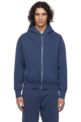 Les Tien: Blue Cropped Zip-Up Hoodie | SSENSE