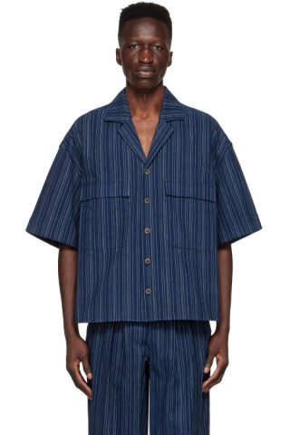 King & Tuckfield: Indigo Cotton Short Sleeve Shirt | SSENSE