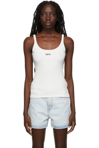 Off-White: White Stamp Logo Basic Ribbed Tank Top | SSENSE