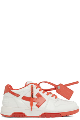 Off-White: White & Red Out Of Office 'OOO' Sneakers | SSENSE