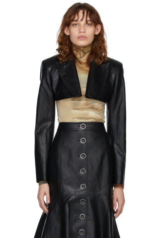 Black Vegan Leather Emma Cropped Blazer by KIMHĒKIM on Sale