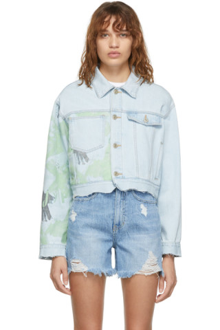 SJYP: Blue Printed Denim Jacket | SSENSE