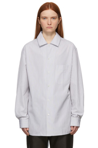 LEMAIRE: White Striped Convertible Collar Shirt | SSENSE