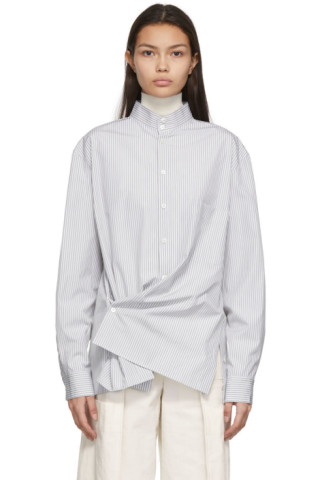 Lemaire: White & Grey Adjustable Twisted Shirt | SSENSE