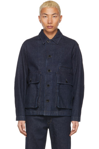 LEMAIRE: Indigo Denim Boxy Blouson Jacket | SSENSE