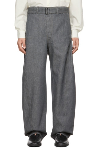 Lemaire: Grey Twisted Belted Jeans | SSENSE