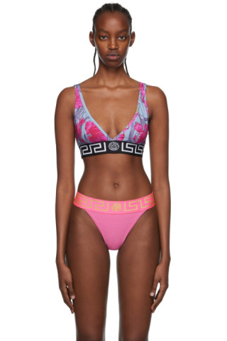 Blue Greca Border Bralette by Versace Underwear on Sale