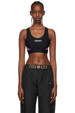 Versace Greca Trim Sports Bra, Woman Sportswear Black S