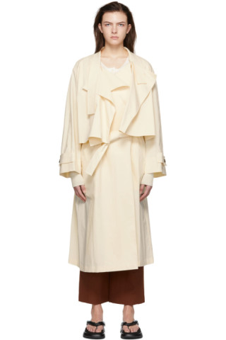 LOW CLASSIC: Off-White Cotton Trench Coat | SSENSE