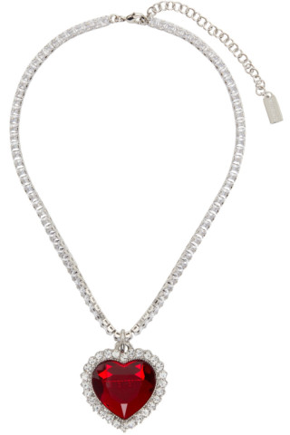 VETEMENTS: Silver & Red Crystal Heart Necklace | SSENSE
