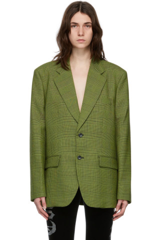 VETEMENTS: Green Check 3.0 Tailored Jacket | SSENSE
