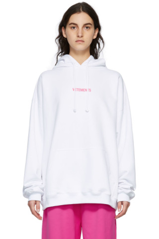 VETEMENTS: White Logo Label Hoodie | SSENSE