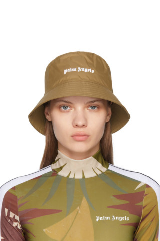 Khaki Classic Logo Bucket Hat by Palm Angels on Sale