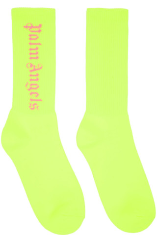 Palm Angels: Yellow Classic Logo Socks | SSENSE