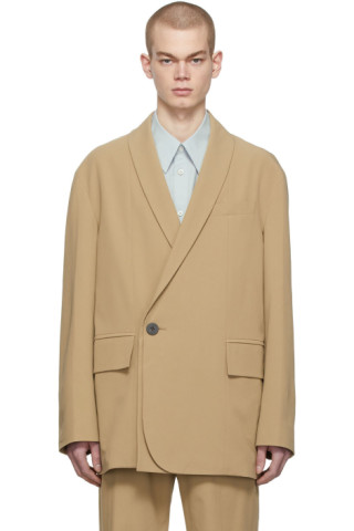 Beige Shawl Collar Blazer by Wooyoungmi on Sale