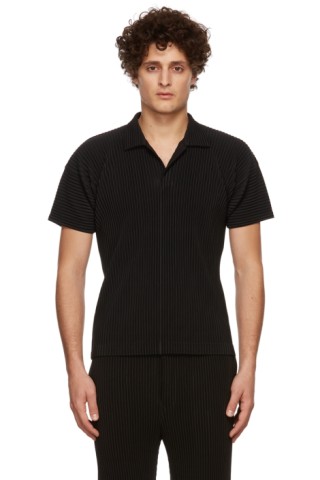 Homme Plissé Issey Miyake: Black Basics Polo | SSENSE