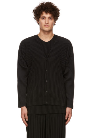 Homme Plissé Issey Miyake: Black Basics Cardigan | SSENSE Canada