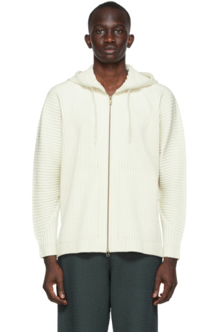 Homme Plissé Issey Miyake: Off-White Cotton Surface Hoodie | SSENSE UK