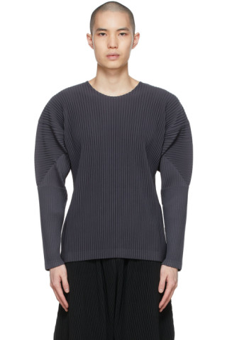 Grey Polyester Long-Sleeve T-Shirt by Homme Plissé Issey Miyake on Sale