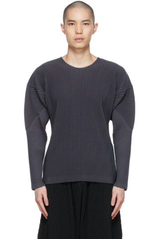 Homme Plissé Issey Miyake: Grey Polyester Long-Sleeve T-Shirt | SSENSE