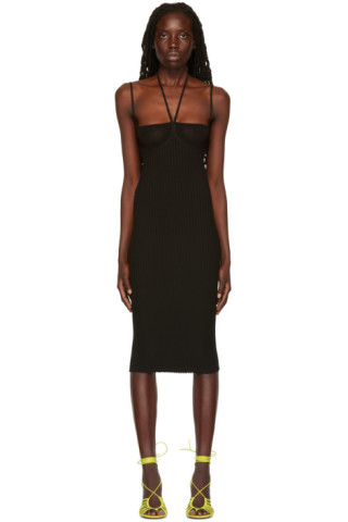 Black Halter Midi Dress by ANDREĀDAMO on Sale