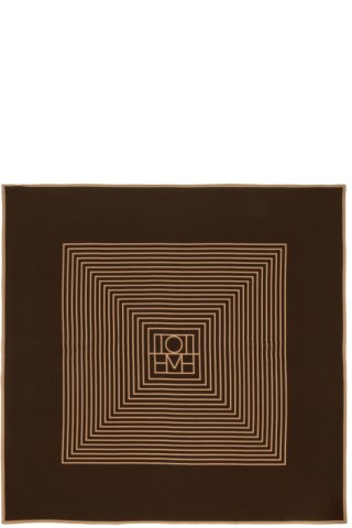 Striped monogram silk scarf dark brown – Totême