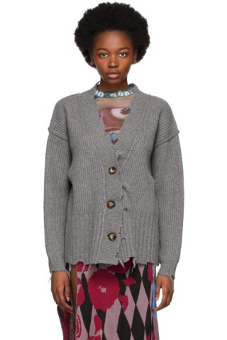 PERVERZE: Grey Crash Two-Way Knit Cardigan | SSENSE