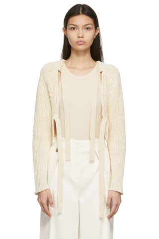 Recto: Beige Tape Yarn Cardigan | SSENSE Canada