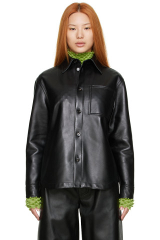 Bottega Veneta: Black Leather Shirt | SSENSE