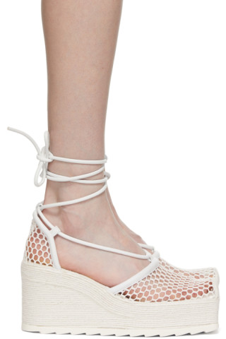 Bottega Veneta: White Sporty Web Wedge Espadrilles | SSENSE