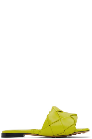 Bottega Veneta: Green Intreccio Lido Flat Sandals | SSENSE