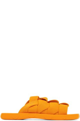 正規店買付【BOTTEGA VENETA】オレンジ スライド サンダル Bottega Veneta: Orange Intrecciato Slides | SSENSE
