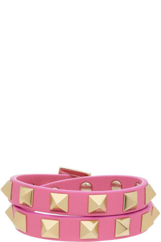 Vulkan Traktat Ud Valentino Garavani: Pink Leather Rockstud Double Bracelet | SSENSE