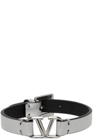 Vlogo Signature Calfskin Bracelet for Woman in Black/pure Red