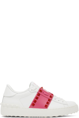 Valentino Garavani: White & Pink Untitled Open Sneakers | SSENSE